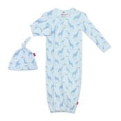 Magnificent Baby Blue Jolie Giraffe Organic Cotton Magnetic Gown Set NB-3M