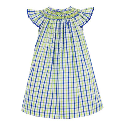 Anavini Green and Blue Plaid Smocked Angel Wing Bishop