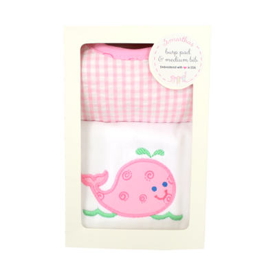 3 Marthas Pink Whale Bib/Burp Box Set