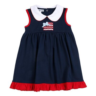 Magnolia Baby Red, White, Cute Applique Collared Sleeveless Dress