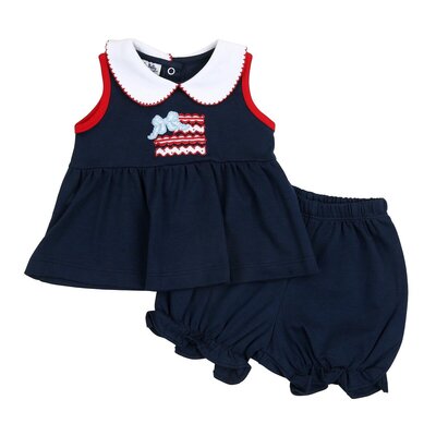 Magnolia Baby Red, White, Cute Applique Collared Sleeveless Bloomer Set