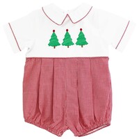 Bailey Boys Christmas Trees on Red Microcheck Dressy Bubble