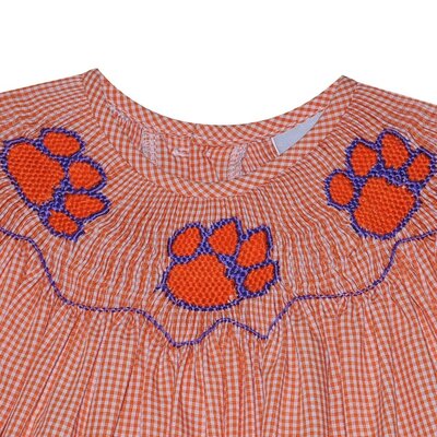 Southern Saturday Orange/Purple Smocked Bishop Dress