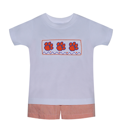 Southern Saturday Orange/Purple Smocked Boy Short Set