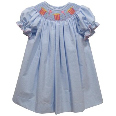 Vive La Fete Birthday Smocked Light Blue Check SS Dress