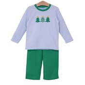 Trotter Street Kids Christmas Tree Applique Pants Set