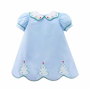 Zuccini Christmas Lights Embroidered Blue Kendall Dress