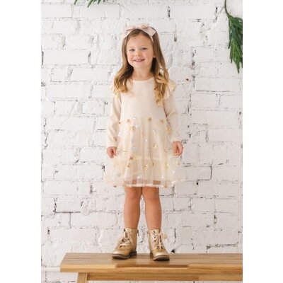 Best of Chums Ivory Nutcracker Rib Knit and Embroidery Tulle DresssESS