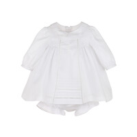 Luli & Me White Boho Smocked Dress W/Bonnet