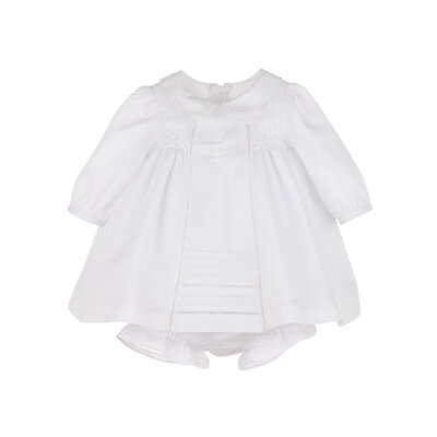 Luli & Me White Boho Smocked Dress w/Bonnet