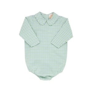 The Beaufort Bonnet Company Kiawah Kelly Green/Barrington Blue Chandler Check Peter Pan Shirt Onesie
