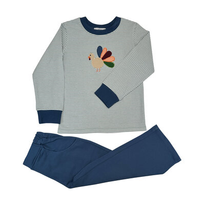 Ishtex Textile Products, Inc Sage Stripe Turkey Applique Boy's Pant Set