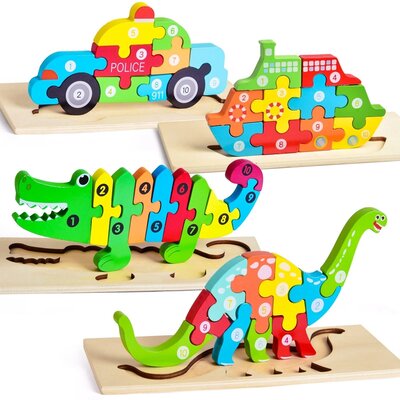 Fun Little Toys 4-Pack Wooden Puzzles