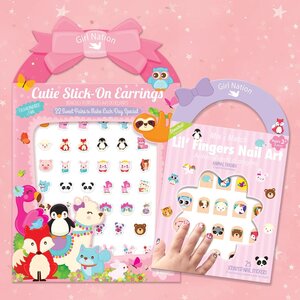 Girl Nation Cutie Stick-On Earring and Nail Sticker Gift Set- Animals