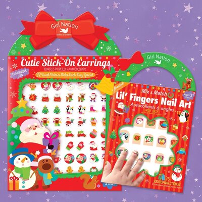 Girl Nation Holly Jolly Cutie Stick-On Earring and Nail Sticker Gift Set