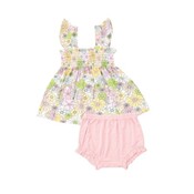 Angel Dear Multi Floral Ruffle Strap Smocked Top & Diaper Cover
