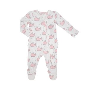 Angel Dear Pink Whale 2 Way Zipper Ruffle Back Footie