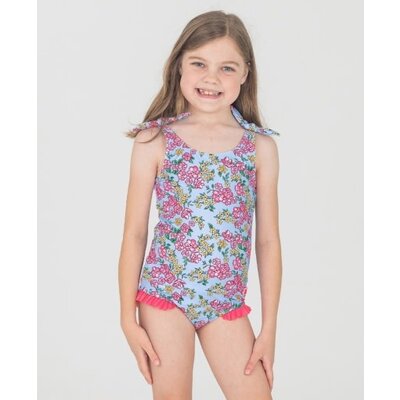 RuffleButts Cheerful Blossoms Tie Shoulder One Piece