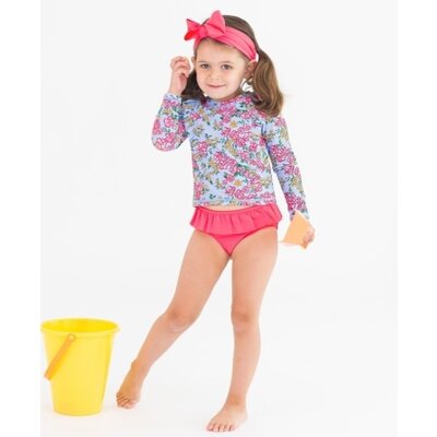 RuffleButts Cheerful Blossoms Princess Seam Ruffle Rash Guard 2-Piece