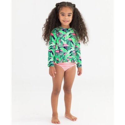 RuffleButts Flamingo Frenzy Ruffle Hem Rash Guard 2-Piece