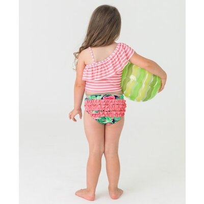 RuffleButts Flamingo Frenzy One Shoulder Ruffle Tankini