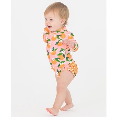 RuffleButts Orange You The Sweetest Long Sleeve One Piece Rash Guard