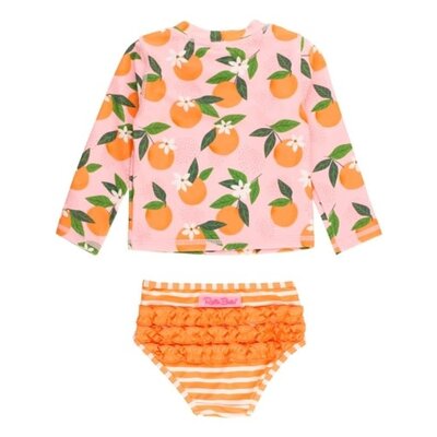 RuffleButts Orange You The Sweetest Long Sleeve Zipper Rash Guard 2-Piece