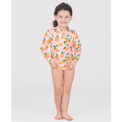 RuffleButts Orange You The Sweetest Long Sleeve Zipper Rash Guard 2-Piece