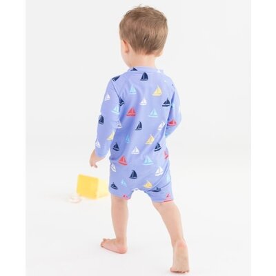 RuffleButts Down By The Bay Boys Long Sleeve One Piece Rash Guard