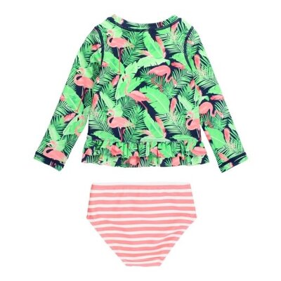 RuffleButts Flamingo Frenzy Ruffle Hem Rash Guard 2-Piece