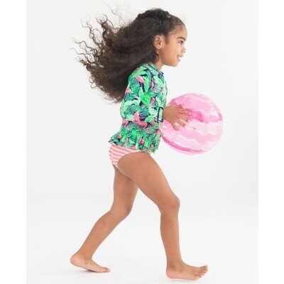 RuffleButts Flamingo Frenzy Ruffle Hem Rash Guard 2-Piece