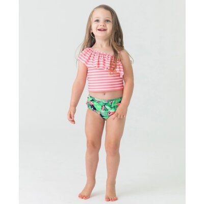 RuffleButts Flamingo Frenzy One Shoulder Ruffle Tankini