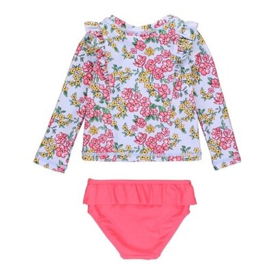 RuffleButts Cheerful Blossoms Princess Seam Ruffle Rash Guard 2-Piece