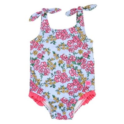 RuffleButts Cheerful Blossoms Tie Shoulder One Piece