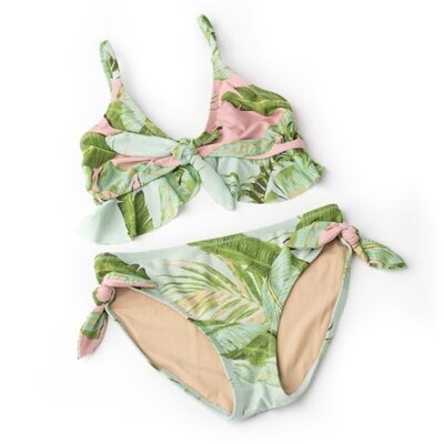 Shade Critters Pink Cabana Palms Shimmer Ruffle Bikini