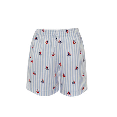Claire & Charlie Red Knit T-shirt w/ Sailboat Pocket and Sailboat Print Shorts