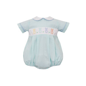 Anavini Cotton Tail Aqua Stripe Seersucker Boys Bubble