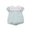 Anavini Cotton Tail Aqua Stripe Seersucker Girls Bubble w/ Scalloped Collar