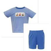 Anavini Tug Boats Periwinkle Blue Knit Stripe T-shirt w/ Shorts