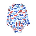 Flap Happy Splish Splash Whale Blue Alissa Infant Ruffle Rash Guard Swimsuit UPF50