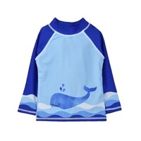 Flap Happy Splish Splash Whale Blue Boys Rash Guard UPF50