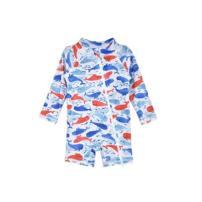 Flap Happy Splish Splash Whale Blue Shortie Surf Swimsuit UPF50