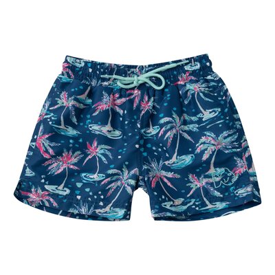 Prodoh Dark Blue Palm Print Boogie Board Swim Trunk