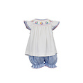 Petit Bebe Sailboat Blue Stripe Knit Bishop Bloomer Set w/ White Top