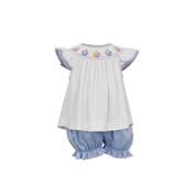 Petit Bebe Sailboat Blue Stripe Knit Bishop Bloomer Set w/ White Top