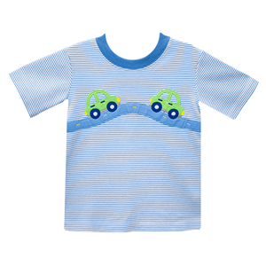 Zuccini Car Harry's Play Tee Periwinkle Bitty Stripe and Lime Short Set