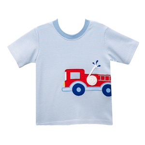 Zuccini Firetruck Harry's Play Tee Light Blue Bitty Stripe Knit w/ Red Short