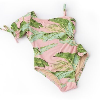Shade Critters Pink Cabana Palms Shimmer Puff Sleeve Cut Out 1PC