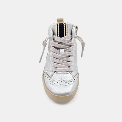 ShuShop White and Silver Paulina Hi-Top Sneakers