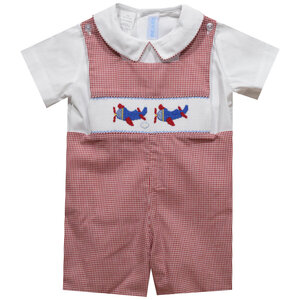 Vive La Fete Airplane Smocked Shortall w/Shirt